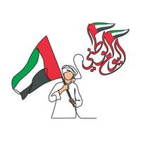 One continuous line drawing of UAE National Days on December 2nd. UAE National Days design in simple linear style illustration. Arabic Translate UAE National Day vector