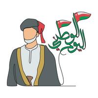 One continuous line drawing of Oman National Day with white background concept. Oman National Day in simple linear style vector illustration. Arabic Translate  Oman National Day