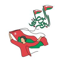 One continuous line drawing of Oman National Day with white background concept. Oman National Day in simple linear style vector illustration. Arabic Translate  Oman National Day