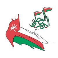 One continuous line drawing of Oman National Day with white background concept. Oman National Day in simple linear style vector illustration. Arabic Translate  Oman National Day