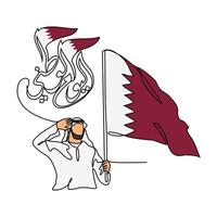 One continuous line drawing of Qatar National Day Vector Illustration on December 18th. Qatar National Day design in simple linear style illustration. Suitable for greeting card, poster and banner.