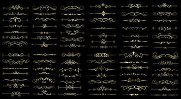 Golden color page Divider And Design Elements. Set of Various Simple Black Divider Design, Assorted Divider Collection Template Vector. Collection of floral dividers elements mega decoration vector