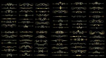 Golden color page Divider And Design Elements. Set of Various Simple Black Divider Design, Assorted Divider Collection Template Vector. Collection of floral dividers elements mega decoration vector