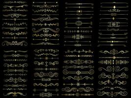 Golden color page Divider And Design Elements. Set of Various Simple Black Divider Design, Assorted Divider Collection Template Vector. Collection of floral dividers elements mega decoration vector
