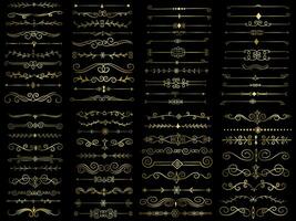 Golden color page Divider And Design Elements. Set of Various Simple Black Divider Design, Assorted Divider Collection Template Vector. Collection of floral dividers elements mega decoration vector