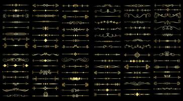 Golden color page Divider And Design Elements. Set of Various Simple Black Divider Design, Assorted Divider Collection Template Vector. Collection of floral dividers elements mega decoration vector