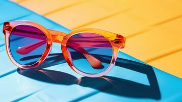 Sunglasses on a colorful background. Selective focus. nature. Generative AI photo