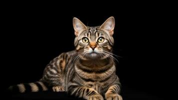 Portrait of a cute tabby cat, isolated on black background Generative AI photo