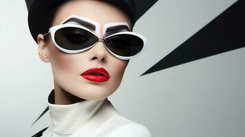 Moda retrato de hermosa mujer en Gafas de sol. belleza, moda. generativo ai foto