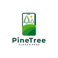 Pine Tree with Phone logo design vector. Creative Pine Tree logo concepts template vector