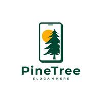 Pine Tree with Phone logo design vector. Creative Pine Tree logo concepts template vector