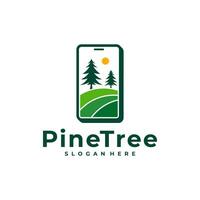 Pine Tree with Phone logo design vector. Creative Pine Tree logo concepts template vector