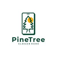 Pine Tree with Phone logo design vector. Creative Pine Tree logo concepts template vector