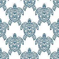 Seamless pattern with sea turtles. Marine life. Maori pattern. Stylish background. Blue and white. vector