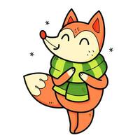 Cute fox with a scarf character in cartoon style. Vector isolated on white illustration