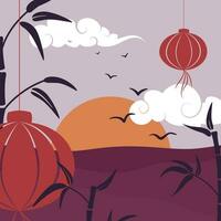 hermosa oriental paisaje vector