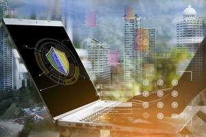 cybersecurity concept, user privacy security and encryption, secure internet access Future technology and cybernetics, screen padlock. photo