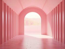 3D rendering of an empty pink striped room with an open window AI Generative photo