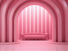 3D rendering of an empty pink striped room with an open window AI Generative photo