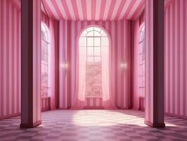 3D rendering of an empty pink striped room with an open window AI Generative photo