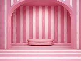 3D rendering of an empty pink striped room with an open window AI Generative photo