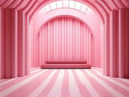 3D rendering of an empty pink striped room with an open window AI Generative photo