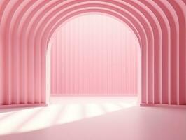 3D rendering of an empty pink striped room with an open window AI Generative photo