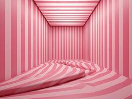 3D rendering of an empty pink striped room with an open window AI Generative photo