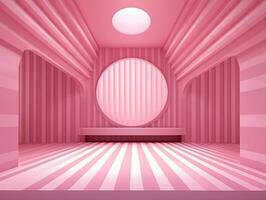 3D rendering of an empty pink striped room with an open window AI Generative photo