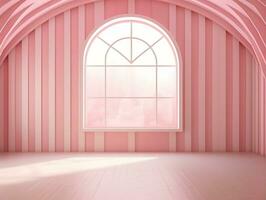 3D rendering of an empty pink striped room with an open window AI Generative photo