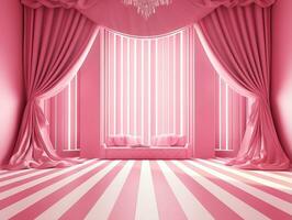 3D rendering of an empty pink striped room with an open window AI Generative photo
