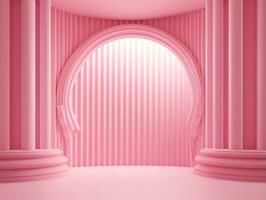 3D rendering of an empty pink striped room with an open window AI Generative photo