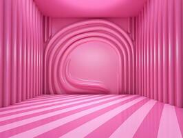 3D rendering of an empty pink striped room with an open window AI Generative photo