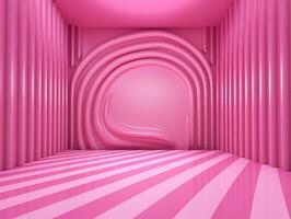 3D rendering of an empty pink striped room with an open window AI Generative photo