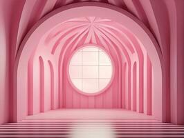 3D rendering of an empty pink striped room with an open window AI Generative photo