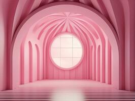 3D rendering of an empty pink striped room with an open window AI Generative photo