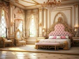Beautiful princess bedroom in the royal house AI Generative photo