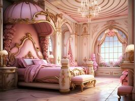 Beautiful princess bedroom in the royal house AI Generative photo