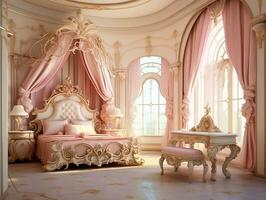 Beautiful princess bedroom in the royal house AI Generative photo