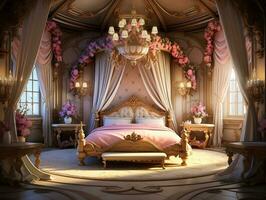 hermosa princesa dormitorio en el real casa ai generativo foto