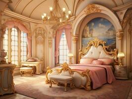 Beautiful princess bedroom in the royal house AI Generative photo