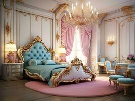 Beautiful princess bedroom in the royal house AI Generative photo