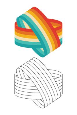 Ring of striped ribbon. Retro. On transparent background. Template for postcards, banners, posters. 3d graphic element.
