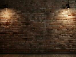 Brick wall background with wall lighting AI Generative photo