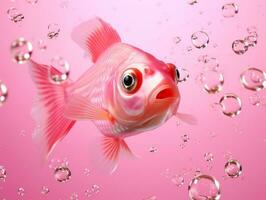 Beautiful pink fish swimming with bubbles from a pink background AI Generative photo