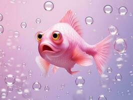 Beautiful pink fish swimming with bubbles from a pink background AI Generative photo