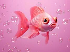 Beautiful pink fish swimming with bubbles from a pink background AI Generative photo