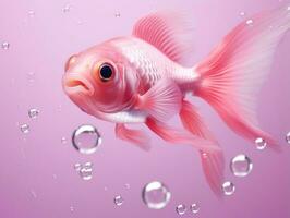 Beautiful pink fish swimming with bubbles from a pink background AI Generative photo