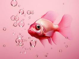 Beautiful pink fish swimming with bubbles from a pink background AI Generative photo