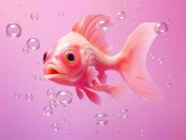 Beautiful pink fish swimming with bubbles from a pink background AI Generative photo